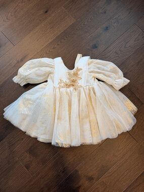 Before & Ever Sleigh All Day Long Sleeve Ivory Gold Dress 2/3 Year - C29-014